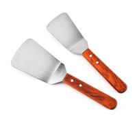 AMUSLESUR Spatule Multifonction Acier Inoxydable Grande avec Manche Bois Outil Cuisine pour Steak Pizza Crêpes Barbecue Grattoir Plancha Adapté Maison et Restaurant