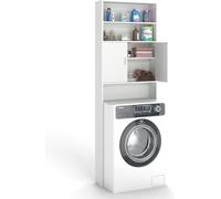 Amveya Armoire haute pour machine à laver, blanche, 185 x 63 x 19,7 cm, avec portes, 2 portes et 2 niveaux, pour machine à laver, meuble multi-usages, pour machine à laver