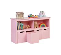 Amveya Bibliothèque Enfant avec Tiroirs Rose Meuble Rangement Jouets Étagère Chambre Montessori Organisateur 120x33x61.5cm