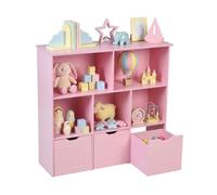 Amveya Bibliothèque Enfant Rose - 3 Tiroirs avec roulettes, 5 Étagères Ouvertes, Meuble Rangement Jouets, Anti-basculement, pour Chambre Fille, Bébé, Dormitorio Enfant