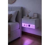 Amveya Table de Chevet Suspendue avec LED Table de Nuit Blanche Murale Chevet avec Tiroir et Étagère Ouverte Table de Chevet Étroite Moderne Meuble de Chambre Adulte avec Télécommande