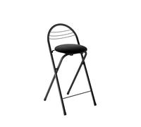Amveya Tabouret de Bar Pliable en Métal avec Siège en Velours Doux Noir, Chaise de Bar, Cuisine et Jardin avec Dossier et Repose-Pieds, Chaise de Camping Portable, 60 cm Haut
