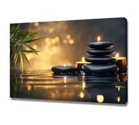 AMXBZC Moderne Nature Impression sur Toile Tableau Plante de la Bougie en Pierre Zen Cuisine Murale Tableaux Decoratifs - Salon affiche Muraux Chambre Deco(Noir)-40x60cm Encadrée