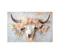 AMXBZC Moderne Tableau Decoratif Fleurs de crâne de vache Impression Photo Animaux sur Toile décoration Murale - Déco Maison, Cuisine, Salon, Chambre Adulte(Blanc)-80x120cm Sans cadre