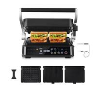 AMZCHEF XL Grill de Contact 4-en-1 avec Capteur de Température & GrillBoost 280 °C - Grill électrique 2000 W avec 6 programmes, 2 zones, 4 plaques amovibles - Steak, Gaufre, Panini, Sandwich