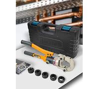 AMZCNC Profi Presszange V-Kontur 12-15-18-22-28 Set Presswerkzeug mit 360° drehbarem Kopf,für Kupferrohr, Edelstahlrohr, Edelstahlrohr, Backeneinsätze V12,V15,V18,V22,V28 incl.