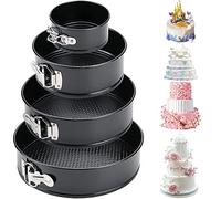 Amzeeniu Moule à Charnière,Set de 4 12/18/23/26 cm Moule à Gâteau Rond Professionnel et Ustensiles de Cuisson,Fond Amovible Anti-adhésif Leakproof Réglable L'ensemble,Pizzas et QuichesAcier au Carbone