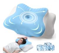 AmzHandler Oreiller Ergonomique Cervical,Oreiller Mémoire Forme pour Soutien de la Nuquer,Coussin Orthopédique Soulagement des Douleurs,Respirant,Idéal pour Dormir sur Le Côté, Dos et Ventr, Bleu