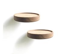 anaan Coracle Étagère Murale Ronde Petite Flottante Bois Lot de 2 Ø12cm | Étagère flottante ronde : etagere invisible ronde petite en bois de hêtre massif pour déco, plantes & bougies en salon.