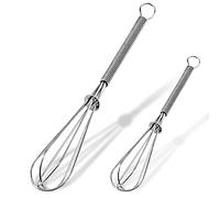 Anaeat Lot de 2 mini fouets en acier inoxydable avec 2 fouets portables avec fil épais pour cuisiner, mélanger, battre et mélanger (13 cm + 18 cm)