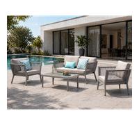 ANAHMA - salon de jardin 4 places en aluminium gris clair