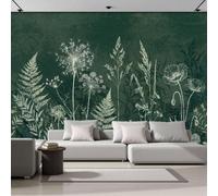 ANALTIRCE Papier Peint Panoramique 400×280 cm Papier Peint Intissé Motif 3D Pissenlit Roseau Wabi-Sabi Forêt Plantes Tapisserie Murale Décoration Murale pour Salon et Chambre Vert Foncé