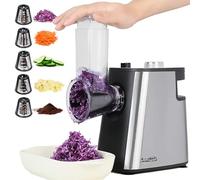 Anatole 5 en 1 Coupe Légumes Électrique Rape à Fromage Carottes Acier Inox | Râpe& Trancheuse& Moulin Multifonctions, 5 Lames, 250W, pour Pomme de Terre Oignon Concombre, pour Cuisine à la Maison, 220V