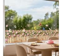 ANATTASOUL Clôture et rose Sticker Fenetre pour Printemps et été | Opaque Vitrail Autocollant Fenetre Stickers Fenetre Réutilisables de Porte Vitre Fenêtre en Verre Electrostatic Double Face