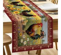 ANATTASOUL Coq et Tournesol Chemin de Table Printemps Été Décoration de Table Lin Vintage Lavable Automne-Hiver Cuisine Table Décoration Intérieur Vacances Décor de fête 33 x 183 cm