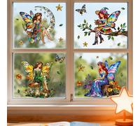 ANATTASOUL Fées Et Papillons Sticker Fenetre pour Printemps et été | Opaque Vitrail Autocollant Fenetre Stickers Fenetre Réutilisables de Porte Vitre Fenêtre en Verre Electrostatic Double Face