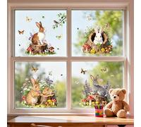 ANATTASOUL Lapin et Fleurs Sticker Fenetre pour Printemps et été | Opaque Vitrail Autocollant Fenetre Stickers Fenetre Réutilisables de Porte Vitre Fenêtre en Verre Electrostatic Double Face