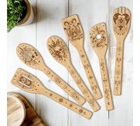 ANATTASOUL Set de 6 Crâne Gothique & Épée Ustensiles de Cuisine Pour Maison | bambou Ensemble de Cuillères (11,9" x 2,4") Set Ustensile Cuisine Idéal pour offrir