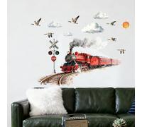 ANATTASOUL Train et Nuages Autocollant Muraux pour Maison | Sticker Décoratifs Stickers Muraux pour Cuisine Restaurant Chambre Salon Salle à Manger Décoration(118x39cm)