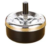 Anawakia Cendrier Rotatif Cendrier Rond en Acier Inoxydable avec Couvercle et Poussoir - Noir - L 11,5 x 9 cm