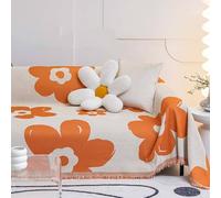 ANAZOZ Plaid Couverture Canapé, 180x260CM, Convient à 2 Places, Motif Fleurs à Franges, Orange, Housse de Canapé Chenille Protection, Anti Griffe de Chat