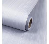 ANBILILA Papier Peint Autocollant, Gris Argenté Lin Texture Tissé Peler et Coller Papier Contact, 40x500CM Effet Tissu Moderne Papier Peint Amovible Décoration Autocollant pour Mur Meuble