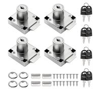 ANBOO 4PCS Serrure de Tiroir de Bureau avec ccessoires de Tiroir de Bureau de Meuble, à Cylindre avec Clés Serrure à Came en Alliage de Zinc pour Fermer des Placards(Argent)