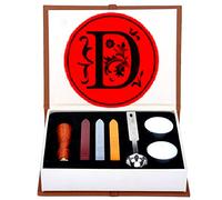 ANBOSE Kit de cachet de cire à cacheter en forme de lettre D avec poignée en bois et sceau en cuivre, 3 bâtons de sceau, cuillère à fondre et 2 bougies blanches