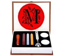 Anbose - Kit de cachet de cire - Avec 1 manche en bois et 1 cachet en cuivre - 3 bâtons de cire, 1 cuillère à fondre et 2 bougies blanches (Letter-M)