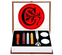 Anbose - Kit de cachet de cire en forme de lettre C - Comprend 1 sceau en cuivre avec poignée en bois, 3 bâtons de cire, 1 cuillère à fondre et 2 bougies blanches (lettre C)