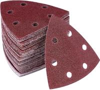 ANBOWEI Papier Abrasif pour Ponceuse Delta, 60pcs Papier a Poncer Triangle 90x90x90mm Feuilles Abrasives Crochet et Boucle, 40/60/80/120/180/240 Grain 6 Trous