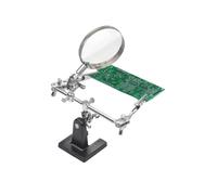 AnBoxiaodian Pince à souder troisième main avec loupe grossissement 5x 2 bras flexibles pivotants Support en fonte pour réparation électronique, modélisme, artisans et fabrication de bijoux Argenté