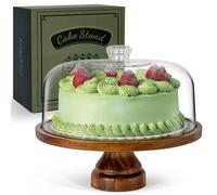 ANBOXIT Presentoir a Gateau Sur Pied, Support Gâteau en Bois d’ Acacia | Cloche à Gâteau en Acrylique, Présentoir à Gâteau avec Dôme - Sur Pied
