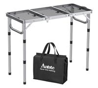 Anbte Table de Camping Pliante avec 3 Hauteurs Réglables, Table de Barbecue Portable 88x40 cm en Aluminium avec Plateau en Maille Métallique, Résistante à la Chaleur pour Extérieur et Intérieur