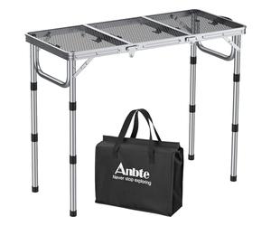 Anbte Table de Camping Pliante avec 3 Hauteurs Réglables, Table de Barbecue Portable 88x40 cm en Aluminium avec Plateau en Maille Métallique, Résistante à la Chaleur pour Extérieur et Intérieur