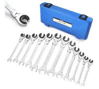 Anbull Clés à Cliquet Tête Ouverte 12 Pcs 8-19mm Métrique | Flexibles 180°, Ratcheting Wrench Set, Cr-V, Avec étui de transport