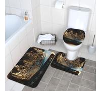 Anceky Ensemble de 3 Tapis de Bain Ultra-absorbants, Tapis de Bain antidérapant, Tapis Contour et Couvre-abattant de Toilette, Tapis de Bain Style Vintage Crown Book pour Salle de Bain et Douche.