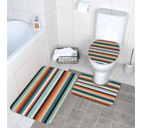 Anceky Ensemble de 3 Tapis de Bain Ultra-absorbants, Tapis de Bain antidérapant, Tapis Contour et Couvre-abattant de Toilette, Tapis de Bain à Rayures Tendance pour Salle de Bain et Douche.