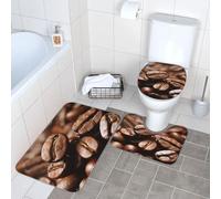 Anceky Ensemble de 3 Tapis de Bain Ultra-absorbants, Tapis de Bain antidérapant, Tapis Contour et Couvre-abattant de Toilette, Tapis de Bain à Motifs de Grains de café, Tapis de Douche.