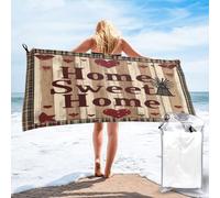 Anceky Serviette de Voyage Rustique en Microfibre à séchage Rapide avec étui de Transport et Mousqueton, Motif « Home Sweet Home », 80 x 160 cm.