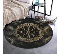 Anceky Tapis Rond Confortable et Absorbant l'eau, antidérapant, 61 cm | Décoratif, Motif Celtique Viking Noir, Boussole runique Magique, Tatouage de Dragons Vegvisir, imprimé, Coussin Confortable