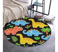 Anceky Tapis Rond Multifonctionnel en Flanelle Douce, 91 cm | Absorbant l'eau, Motifs de Dinosaures Amusants, Tapis Rond, protège-Sol pour Bureau, Chaise, canapé et décoration intérieure