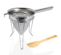 Anchy Premium 20cm Chinois Cuisine Passoire à Maille Fine Set avec Support & Spatule - Inox 18/8 Grande Passoire Conique Professionnelle pour Sauces, Soupes, Bouillon, Gelées & Purées