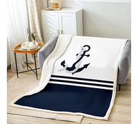 Ancre Décor Laine Couverture 75x100cm Enfants Nautique Thèmes Sherpa Couverture La Mer Côtière Peluche Respirabilité Mer Adventure Marine Bleu Blanc Décor
