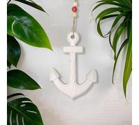 Ancre nautique décorative en bois avec cordon de perles Bleu