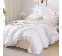Andency Parure de lit 3 pièces en Duvet Doux de Style Shabby Chic pour Grand lit, légère et Moelleuse en Duvet Doux pour Toutes Les Saisons, pour Homme et Femme, Blanc