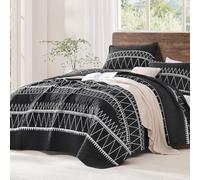 Andency Parure de lit 3 pièces surdimensionnée noire pour lit super king size, couvre-lit rayé