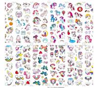 Androxeda 144PCS Tatouage Enfant Autocollants 3D Licorne Multicolore, Stickers Bulles PVC 17x7cm pour Enfants 3-8 Ans, DIY Déco Cadeau Fête Anniversaire École Maternelle