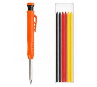Androxeda Crayon Chantier Extensible 15cm avec Mines de Remplacement Noir, Rouge, Jaune - Porte-Mine pour Menuisier, Charpentier, Bricoleur et Artisan (1 Set)
