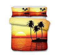Andrui Parure de lit Mer Océan Plage Vague Coucher de Soleil Multicolore Housse de Couette 140x200cm et Taies d'oreiller 65x65cm Romantique Paysage Linge de Lit Couvre-Lit Parure de Lit